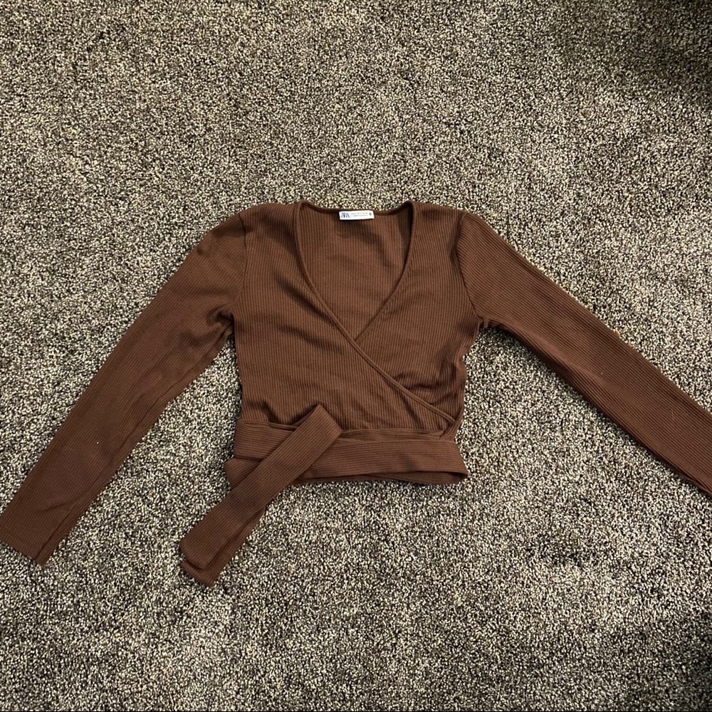 ZARA tied ribbed top